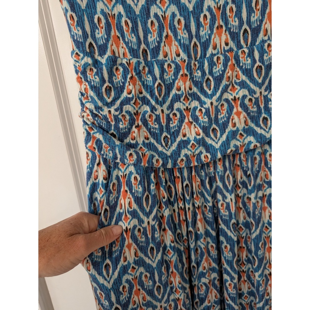 Vanessa Virginia Anthropologie Blue Ikat Maxi Dress Sleeveless large jersey Boho - Picture 3 of 7